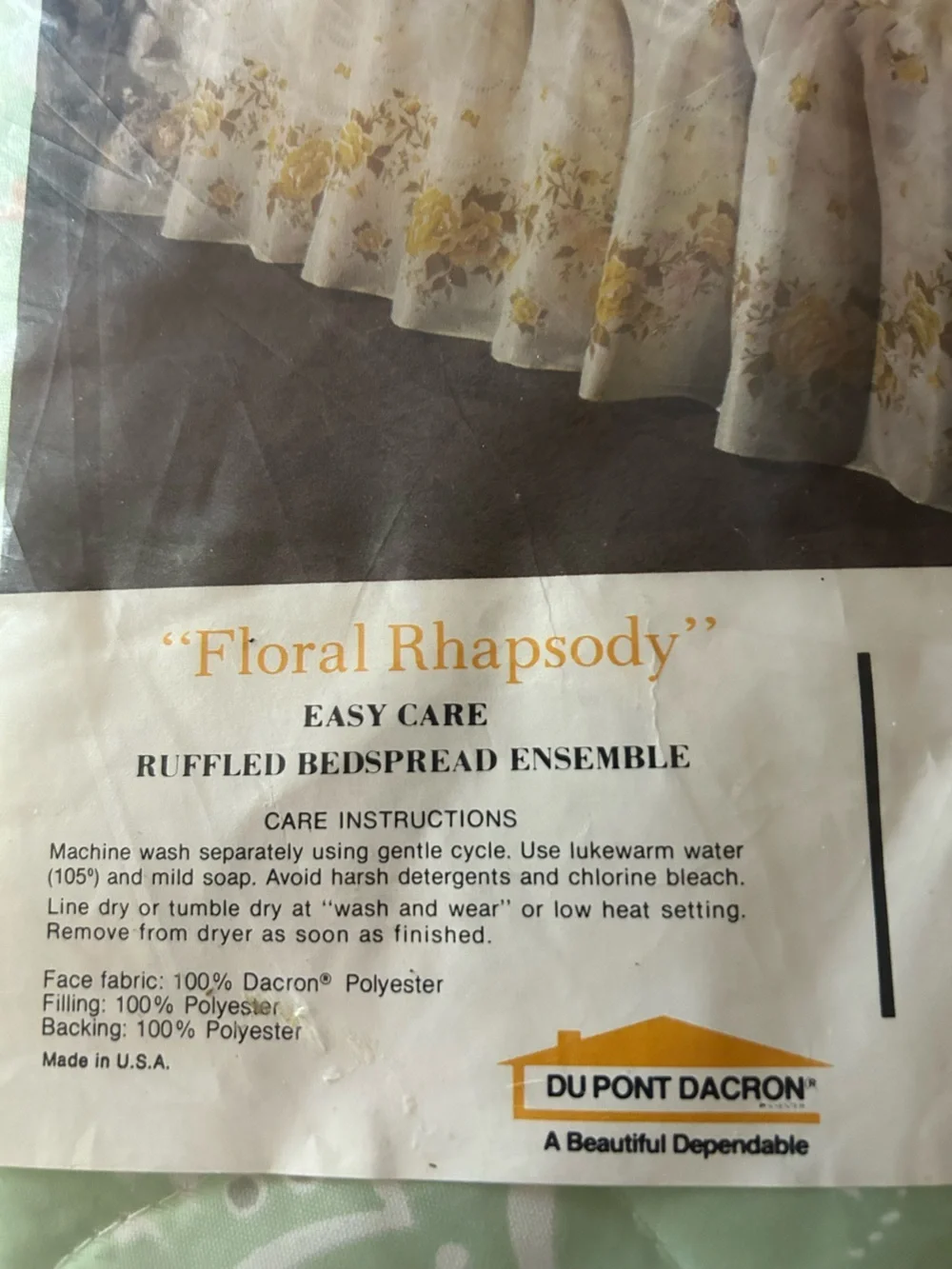 Vtg NOS Floral Rhapsody Ruffled Bedspread Mint Green Full Size